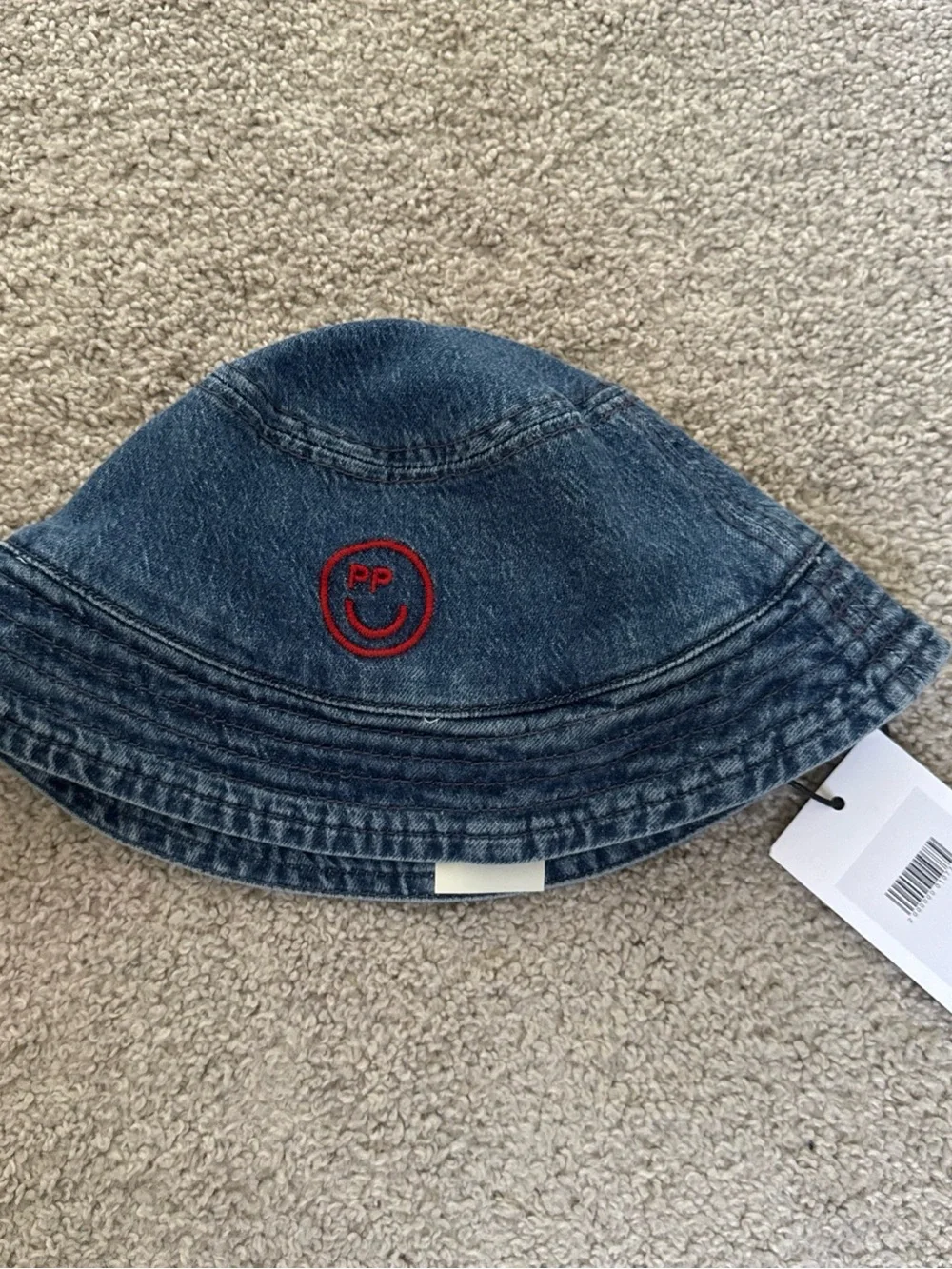 NWT PNTS Vintage/Medium Washed Denim Cotton Bucket Hat Smiley Face Logo